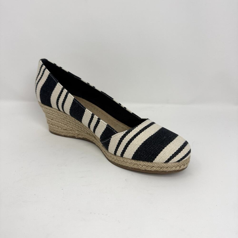 St. John’s Bay Botanic Women’s 7.5 M Navy Stripe Espadrille Wedge Shoes New